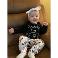 thumbnail image 2 of Newborn Baby Girl Clothes Long Sleeve Letter Tops Printed Pants and Headband Outfit Set Black 0-3 Months, 2 of 6