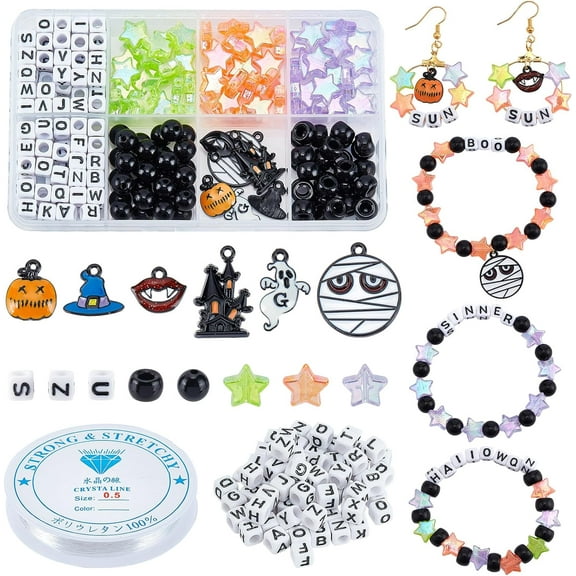 226pcs Beads Charms for Bracelet Making 6 Style Gothic Enamel Pendants with Round Star Beads Mummy Pumpkin Jewelry Making Kit for DIY Crafts Decor Bracelet Earrings Making diy