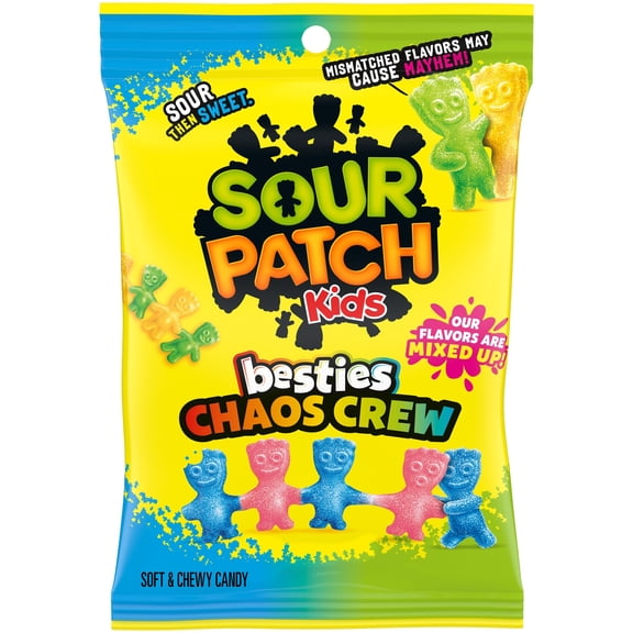 SOUR PATCH KIDS Besties Chaos Crew 2 Flavors in 1 Soft & Chewy Candy, 7.17 oz