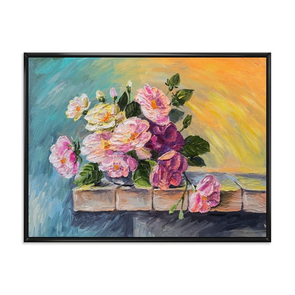 Designart 'Still Life With Bouquet Of Pink Flowers' Traditional Framed Canvas Wall Art Print
