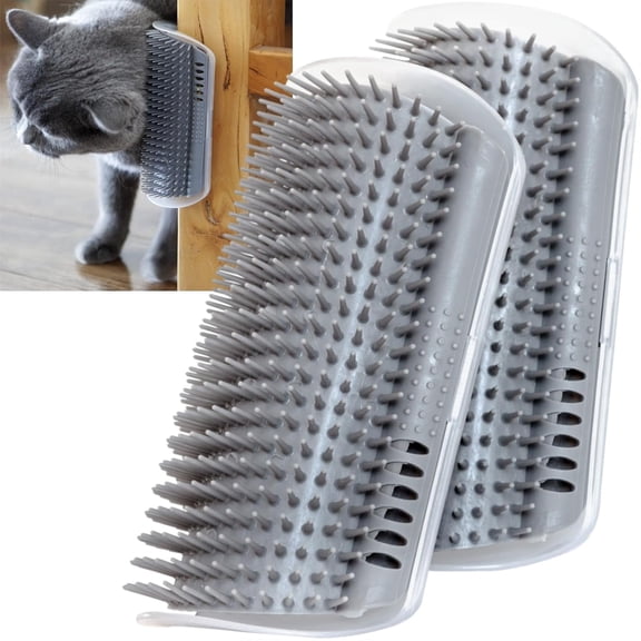 Xekoro 2 Pack Extended Self Grooming Cat Brush - Wall Corner Scratcher with Massage Combs for Long and Short Fur Cats, Kittens (Grey)