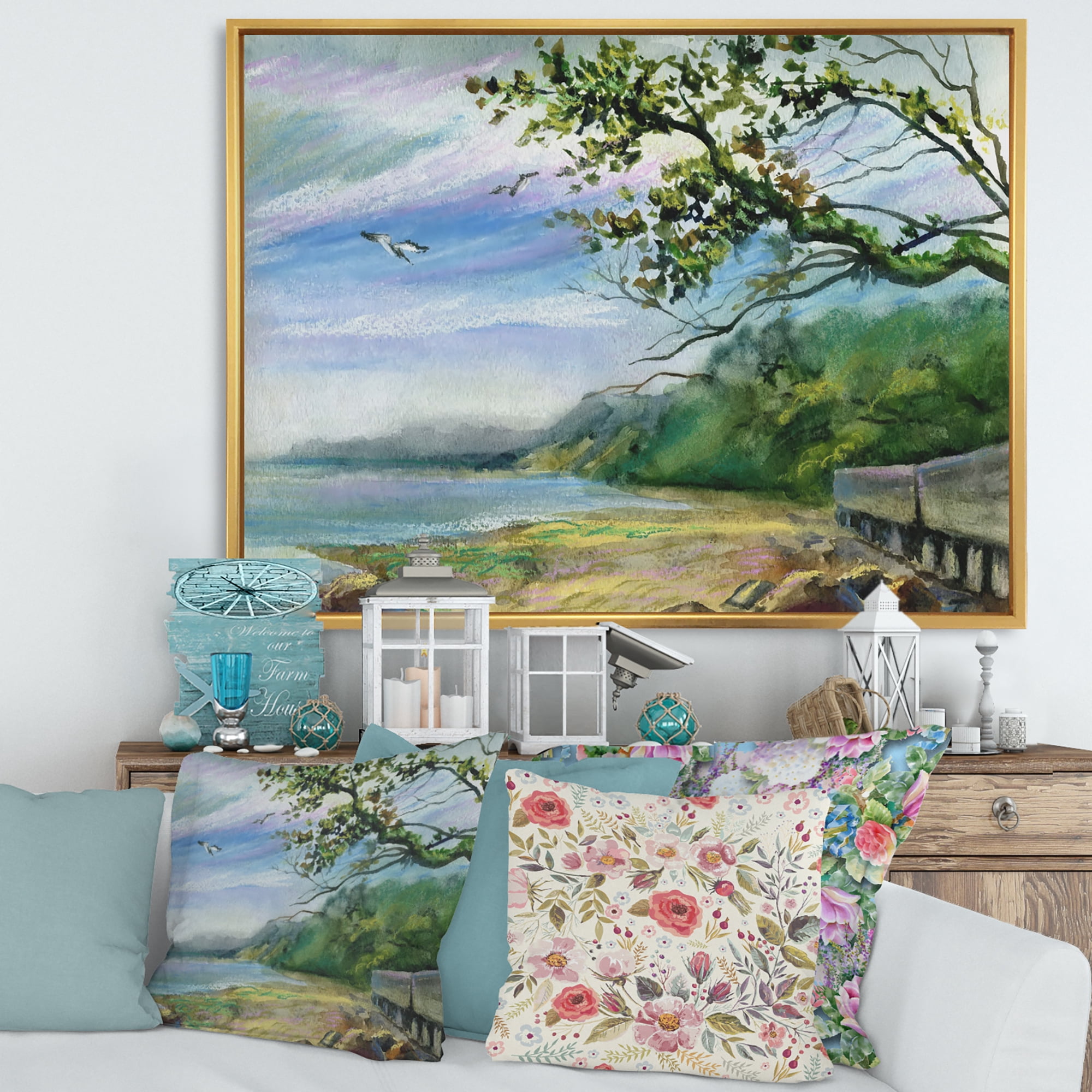 Designart 'Green Coast of The Baltic Sea' Nautical & Coastal Framed Canvas Wall Art Print