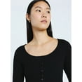 thumbnail image 4 of Scoop Women’s Lace Trim Scoop Neck Ribbed Tee with Long Sleeves, Sizes XS-XXL, 4 of 5