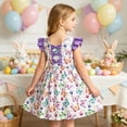 thumbnail image 2 of Lanbubble Toddler Girl Dresses Back Bowknot Butterfly Ruffled Sleeve Dress Casual Sundress 5-6 Years, 2 of 9