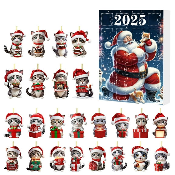 PEIBang 2025 Christmas Advent Calendar,24 Days Countdown Calendar with Cat Ornaments for Party Favors,Xmas Gift