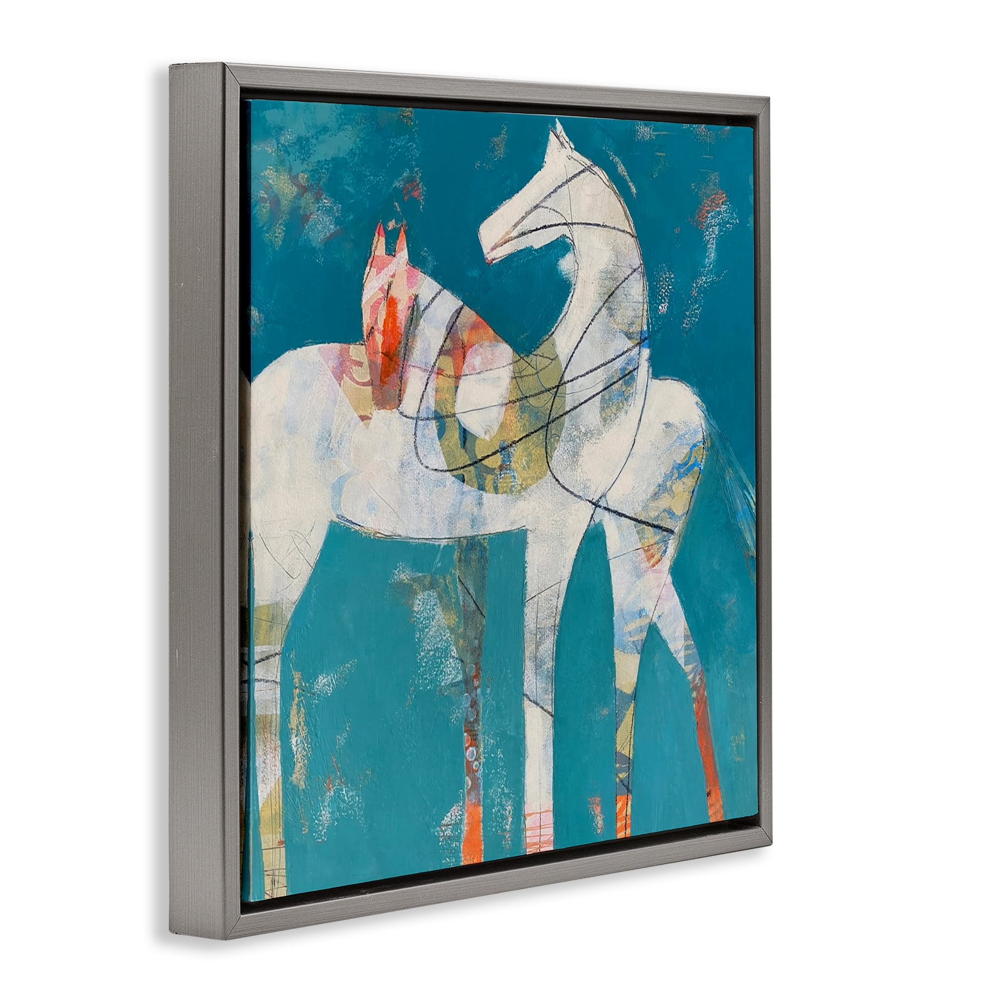 In Sync Abstract Horse Pair Gray Framed Floater Canvas Wall Art, design by Dianna Fritzler