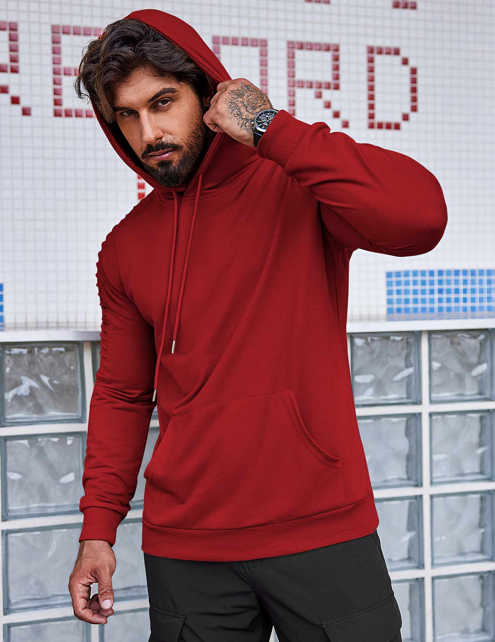 COOFANDY Mens Hoodie Casual Drawstring Athletic Hoodies Hooded Pullover Sweatshirts with Pocket