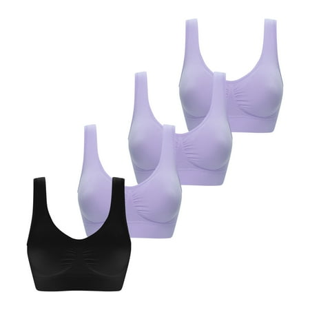 Mrat Athletic Bras for Women Women s 4pc Seamless Comfortable Sports Bra with Removable Pads Workout Sleepwear Bra Push up Bralette S-51 Black XL