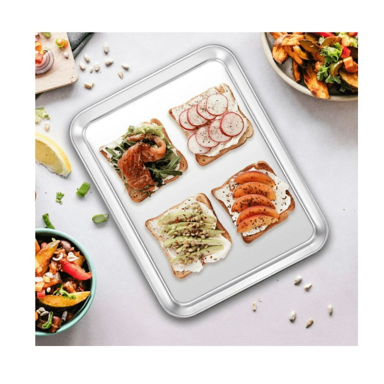 Topboutique Baking Sheet Stainless Steel Baking Tray Cookie Sheet Oven Pan Rectangle Size 10 x 8 x 1 inch Non Toxic Healthy Rust Free Less