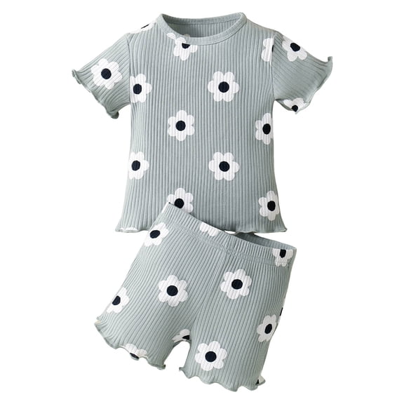 Futezty Girls Summer Outfits, 4th of July Baby Girl Outfits Toddler Baby Girl Summer Clothes Solid Color Outfit Short Sleeve Ruffled Tops And Stretch Pants 2 Piece Set