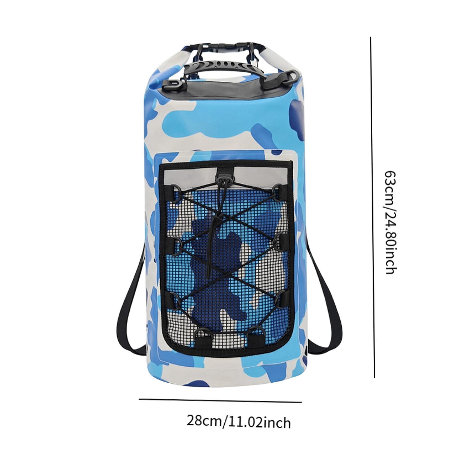 Dualoai Waterproof Dry Bag Multifunctional with Mesh Pocket Men Women Comfortable Floating Backpack Storage Bag for Swimming Kayaking Blue