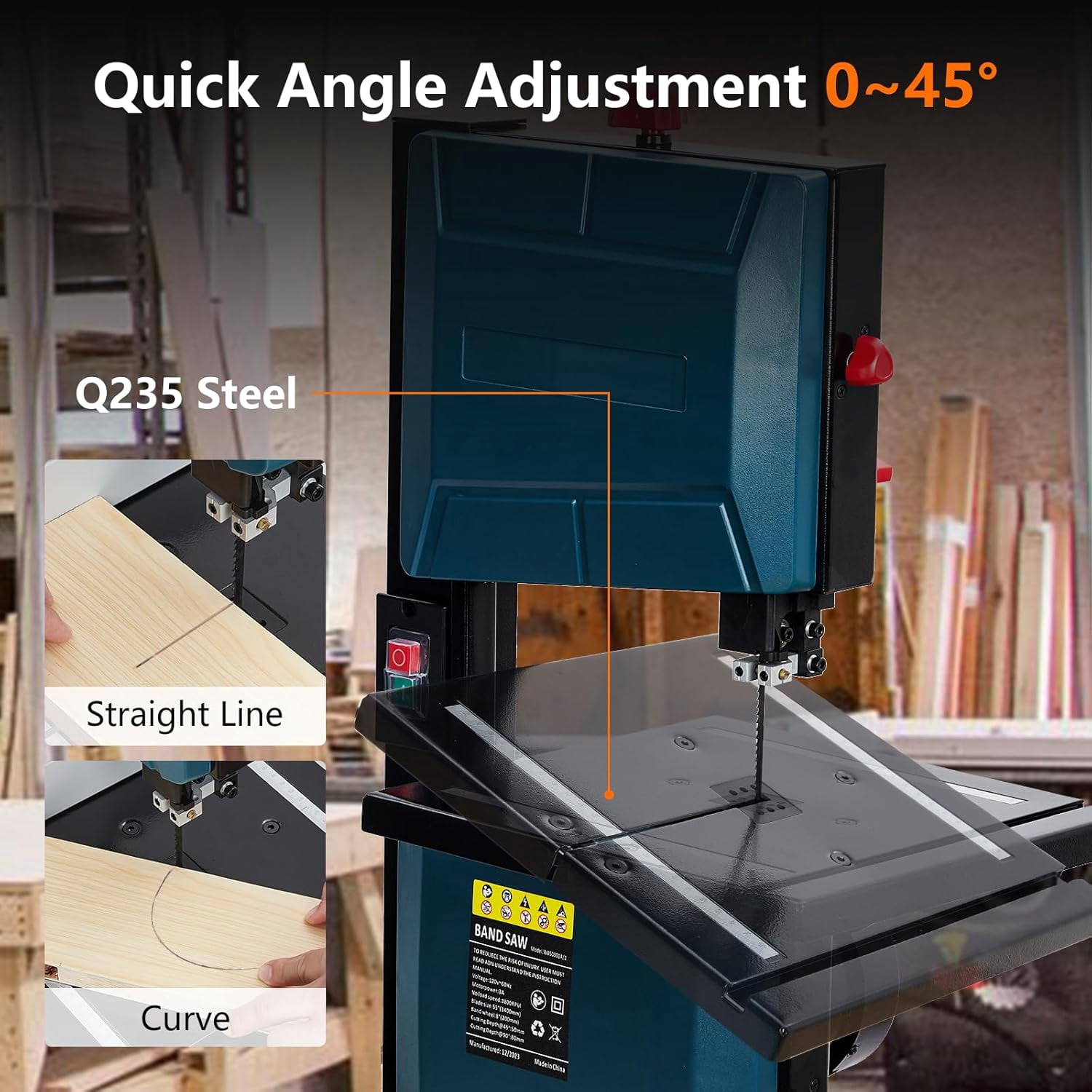 8-Inch Benchtop Bandsaw with 3A Copper Motor 1800 RPM 0-45 Tilt Fence and Miter Gauge for Wood Metal Plastic Cutting