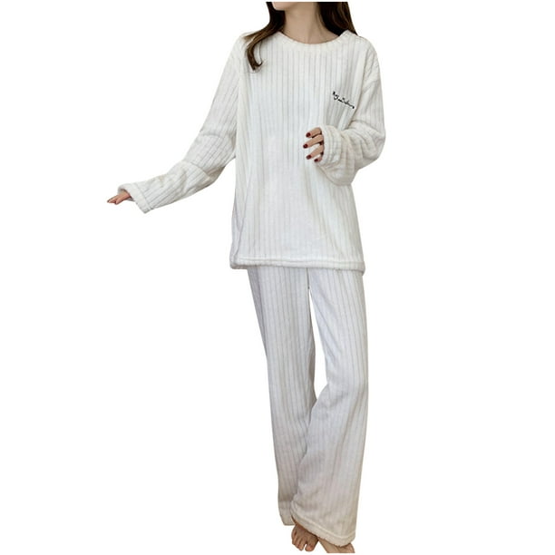 Women's Solid Color Fleece Pajama Sets 2 Piece Pjs Soft Cozy Fleece  Oversized Pullover Pants Sets Loungewear