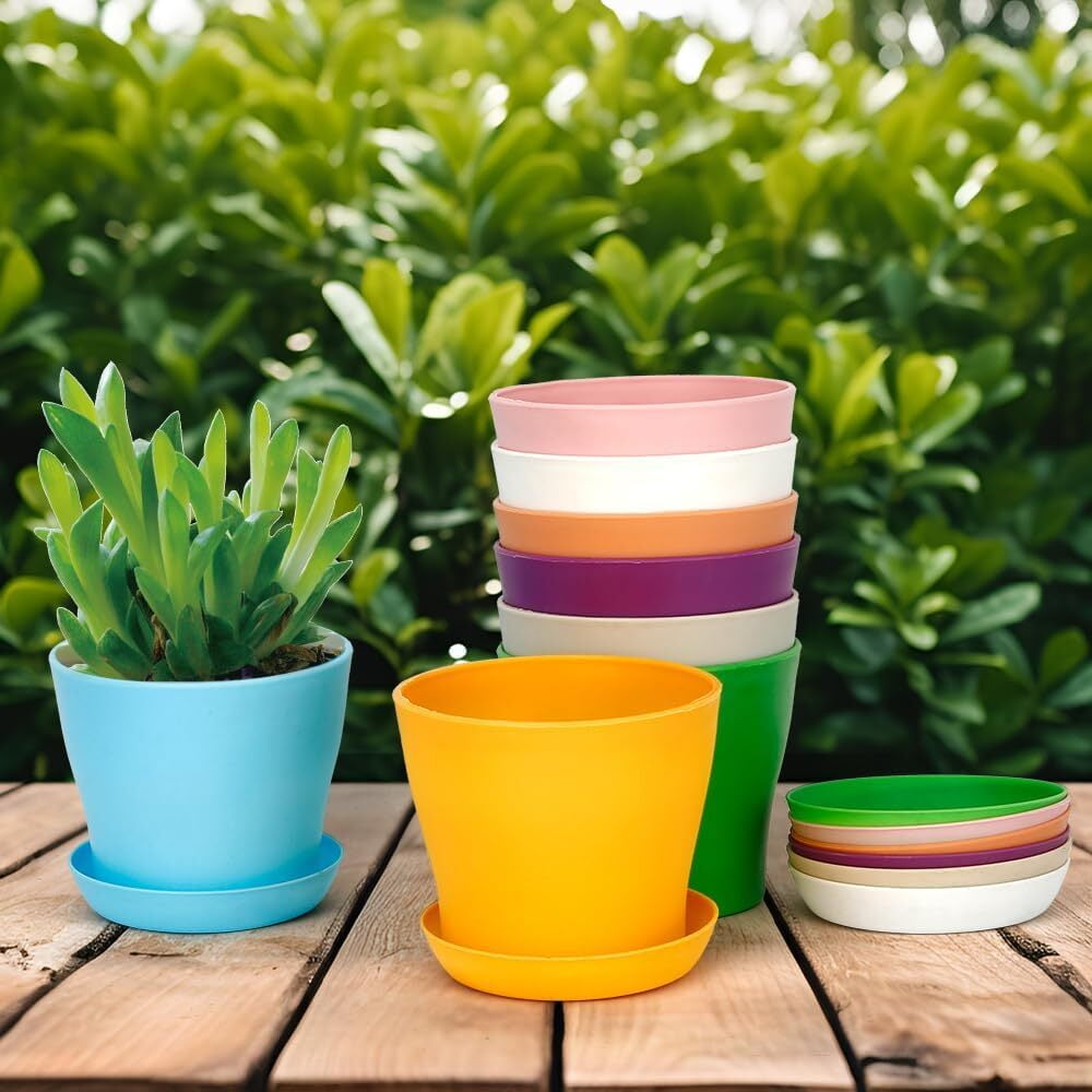 16 Pack Plant Pots Indoor Outdoor, 3.8" Plant Flower Pots with Drainage Holes and Saucers,Flower Planter Pots for Indoor House Plants,Colorful Plastic Small Pots for Plants Succulent Nursery Pots