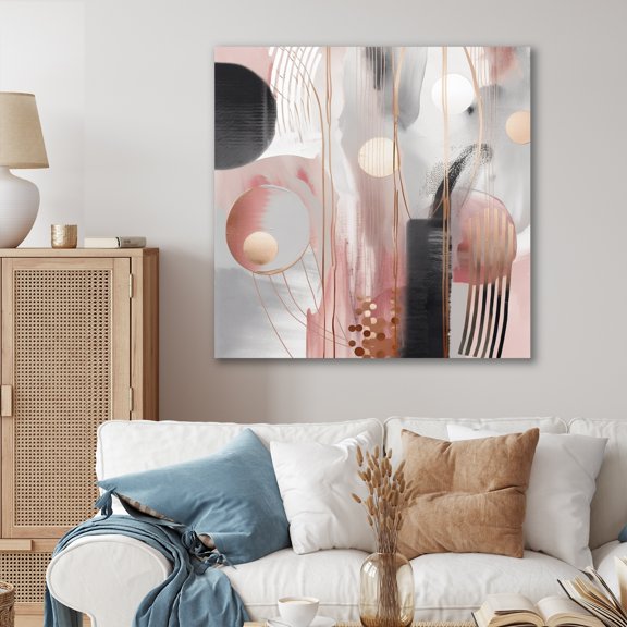 Designart "Complexity in Rose Gold Circles II" Modern Shapes Transitional Metal Art Living Room