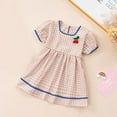thumbnail image 2 of Ugoldhm Girls Cotton Summer Dress - Short Sleeve Crew Neck Plaid Print Casual Midi Dress with Back Zipper, Size 1-6T, 2 of 3