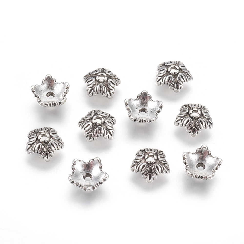 1000pc Tibetan Style Bead Caps Cadmium Free & Lead Free 5-Petal Flower Silver 10x4mm Hole: 1mm
