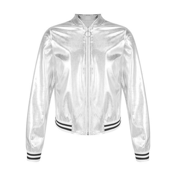 MSemis Kids Girls Metallic Bomber Jacket Coat Silver 14