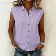 thumbnail image 2 of Feancey Sleeveless Striped Shirts for Women Casual Button Down Blouses Classic Fit Collared Summer Tank Tops Elegant Office Work Shirt Purple XL, 2 of 8