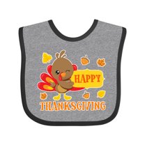 Inktastic Happy Thanksgiving with Cute Turkey and Leaves Boys or Girls Baby Bib