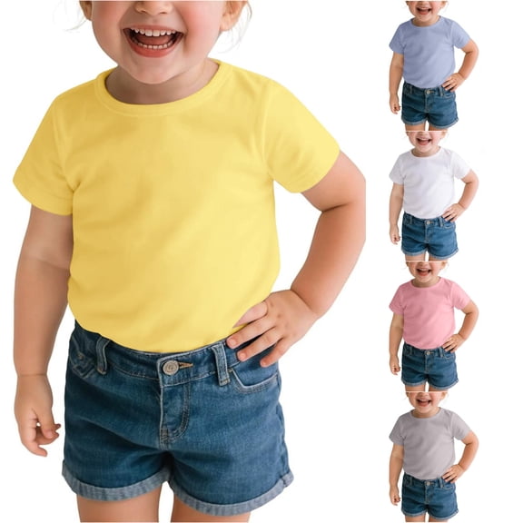 HCYSFG Girls Solid Color T Shirts Crewneck Short Sleeve Classic Regular Fit Everyday Graphic Tees Layering Summer Tops