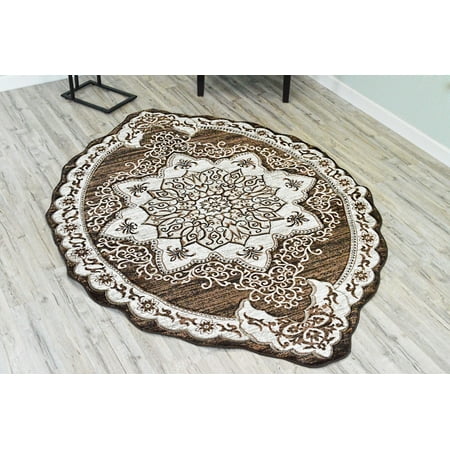 - TWIST Free Shape 3D Hand Carved Traditional 5x8 OVAL Rug Oriental 4737 Brown