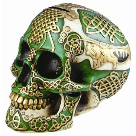 - Figurine Celtic Lion Skull Bank Hand Painted Resin 6411 by DLEG