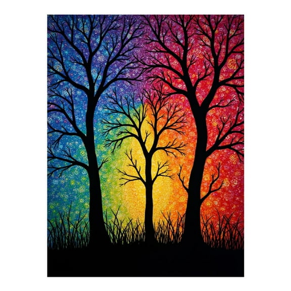 Diamond Art Kit for Adults, Colorful Silhouette Trees Art Background Diamond Painting for Adults Beginners, DIY Diamond Art Painting Kits, 5D Diamond Painting Crafts for Home Decor 12x16 Frameless