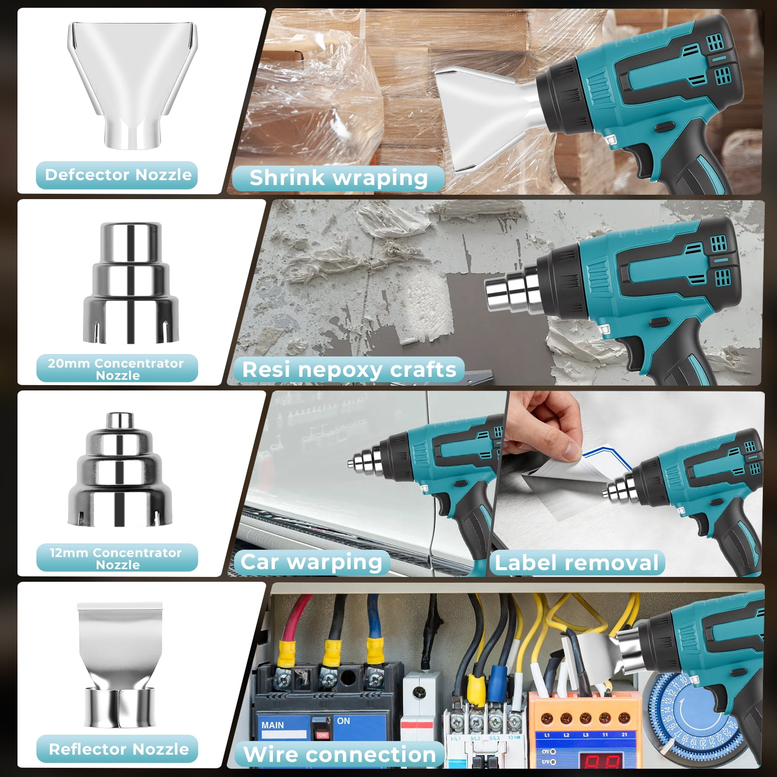 Heat Gun, Portable Handheld Cordless Electric Heat Gun with 3000mAh Battery, Hot Air Gun Kit with 4 Nozzles for Crafts, Shrink Wrapping/Tubing, Paint Removing, Soldering