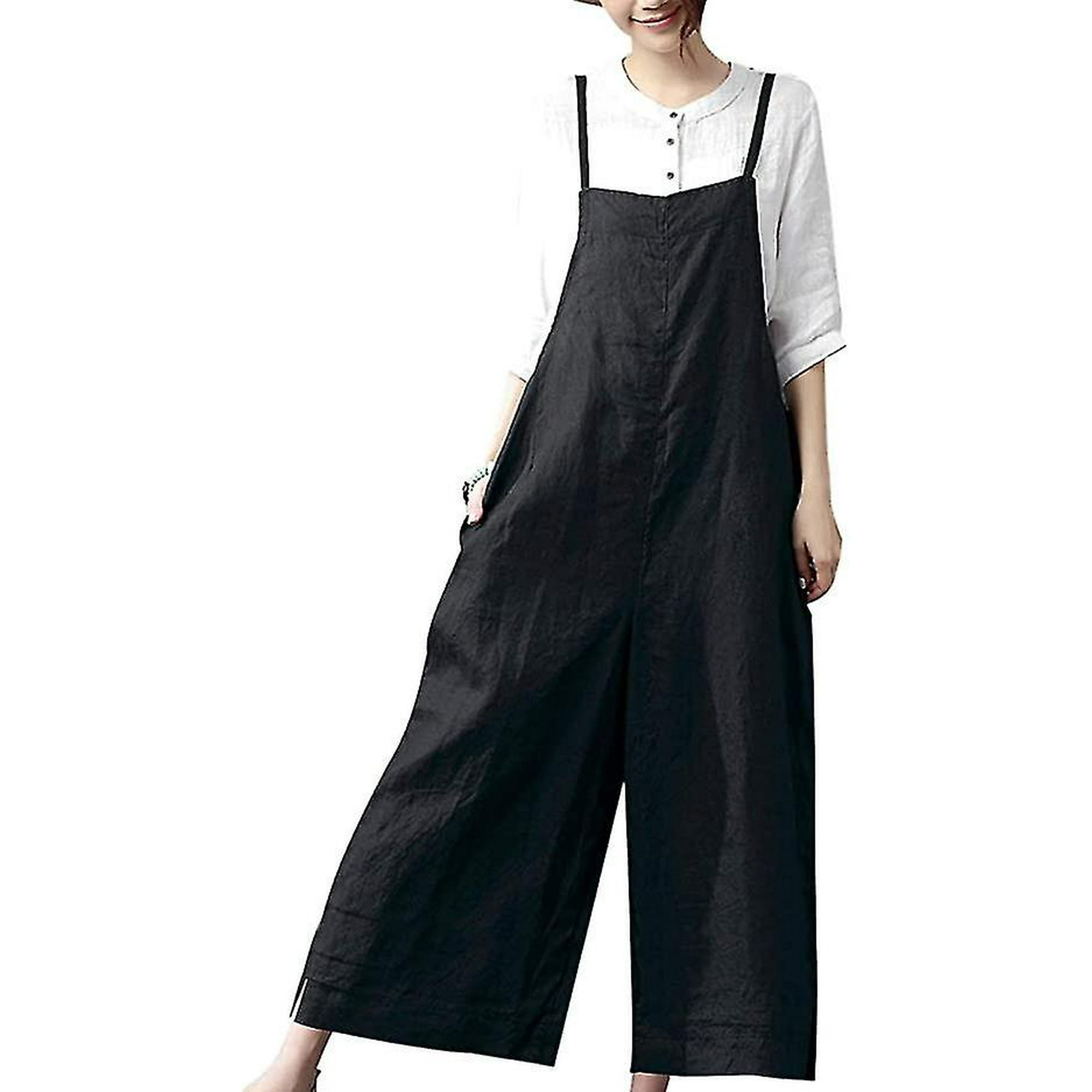 Black loose dungarees best sale