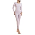 thumbnail image 1 of WZXFASHION Women's Fall Winter Solid Color Round Neck Tight Fitting Soft Comfortable High Stretch Seamless Thermal Underwear Set ThermalNnderwearSet Purple L, 1 of 9