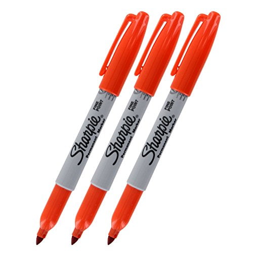 Sharpie Permanent Marker, Fine Point, Orange, Pack of 3