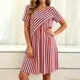 thumbnail image 2 of VBVC Women's Asymmetrical Stripe T Shirt Dress , Ladies' Short Sleeve Crew Neck A-Line Dress , Summer Zip Up Tunic Dress For Women,Red,S-2XL, 2 of 8