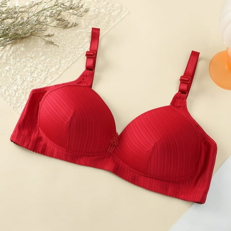 Up to 60% off Wireless Bra  Women s Daily Adjustable Underwear Gathered Thin Bra Without Steel Ring(Red 38)