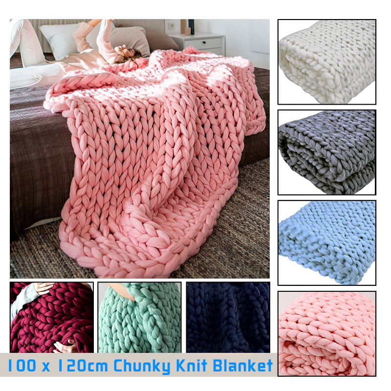 Chunky Knitted Soft Blanket Thick Yarn Bulky Home Bed Sofa Throw Mat Cotton Rug