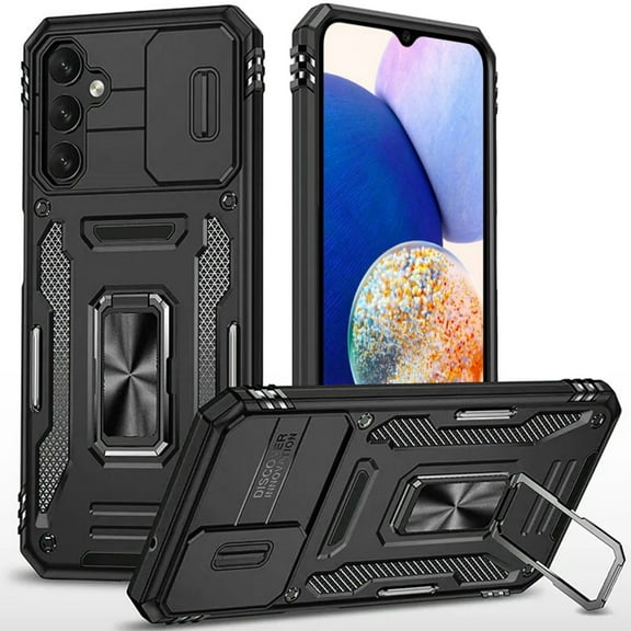 For Samsung Galaxy A14 5G Hybrid Case with Rotation Ring Stand Shockproof & Camera Window PC & TPU Armor Dropproof Cover ,Xpm Phone Case [ Black ]