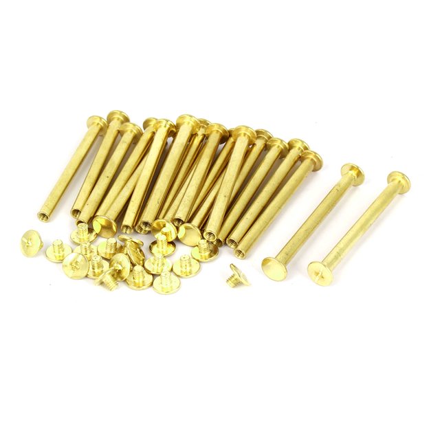 Tornillos de Chicago chapados en latón de 5mmx55mm, postes de encuadernación, remaches de acoplamiento, 20 piezas
