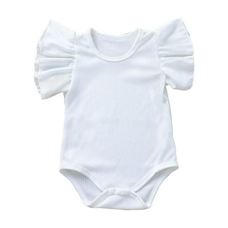 Onesies Girl 18-24 Months Solid Ruffle Romper Comfortable Breathable Daily Short Sleeve Crew Neck Bodysuit