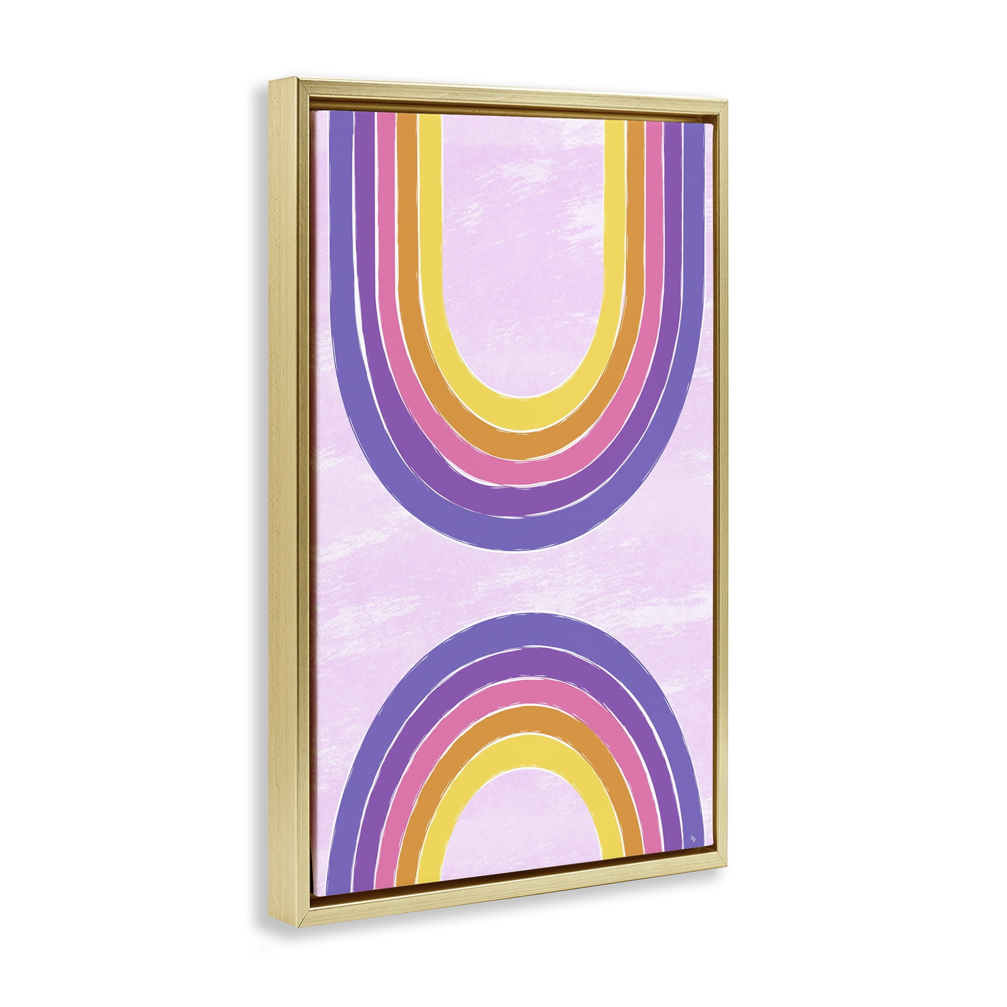 Stupell Industries Purple Rainbow Arches Landscape Painting Gold Floater Framed Art Print Wall Art, 21 x 31