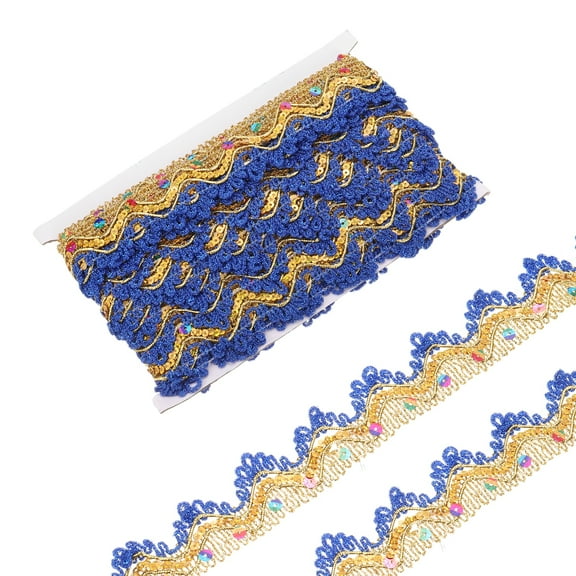Uxcell 10 Yard Sequins Beaded Lace Trim 1.5 inch Scalloped Braid Trim Strip for Crafts, Costume, Dark Blue,Gold
