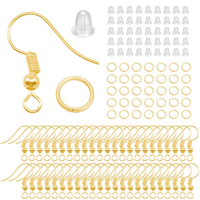 ATJIA 100/300 Pcs Hypoallergenic Earring Hook Kit Mix-color Ear Wires Fish Hooks Open Jump Rings Earplugs For DIY Jewelry Making