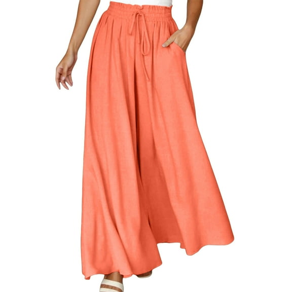 XIAOCHA Womens Pants Drawstring Elastic High Waist Wide Leg Trousers Pure Color With Pockets Loose Fit Long Sweatpants