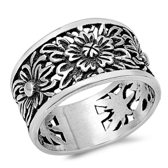 Women's Flower Sunflower Ring .925 Sterling Silver Band Jewelry Female Male Unisex Size 8