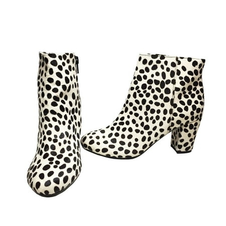 Lothian Nora Women's Side Zip Ankle Boots, Black/White Dalmatian Print, US