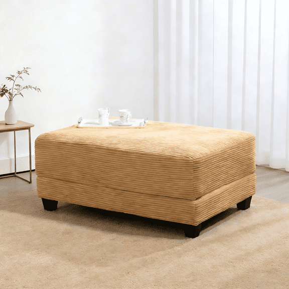 LOYALICE Ottoman, Oversized Corduroy Ottoman for Sectional Sofa Couch, Yellow