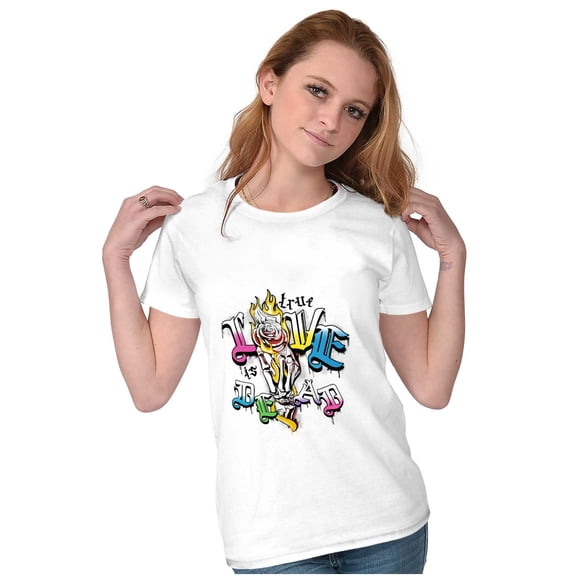 True Love is Dead Skeleton Hand Rose Womens Slim Fit Graphic Tee Brisco Brands S