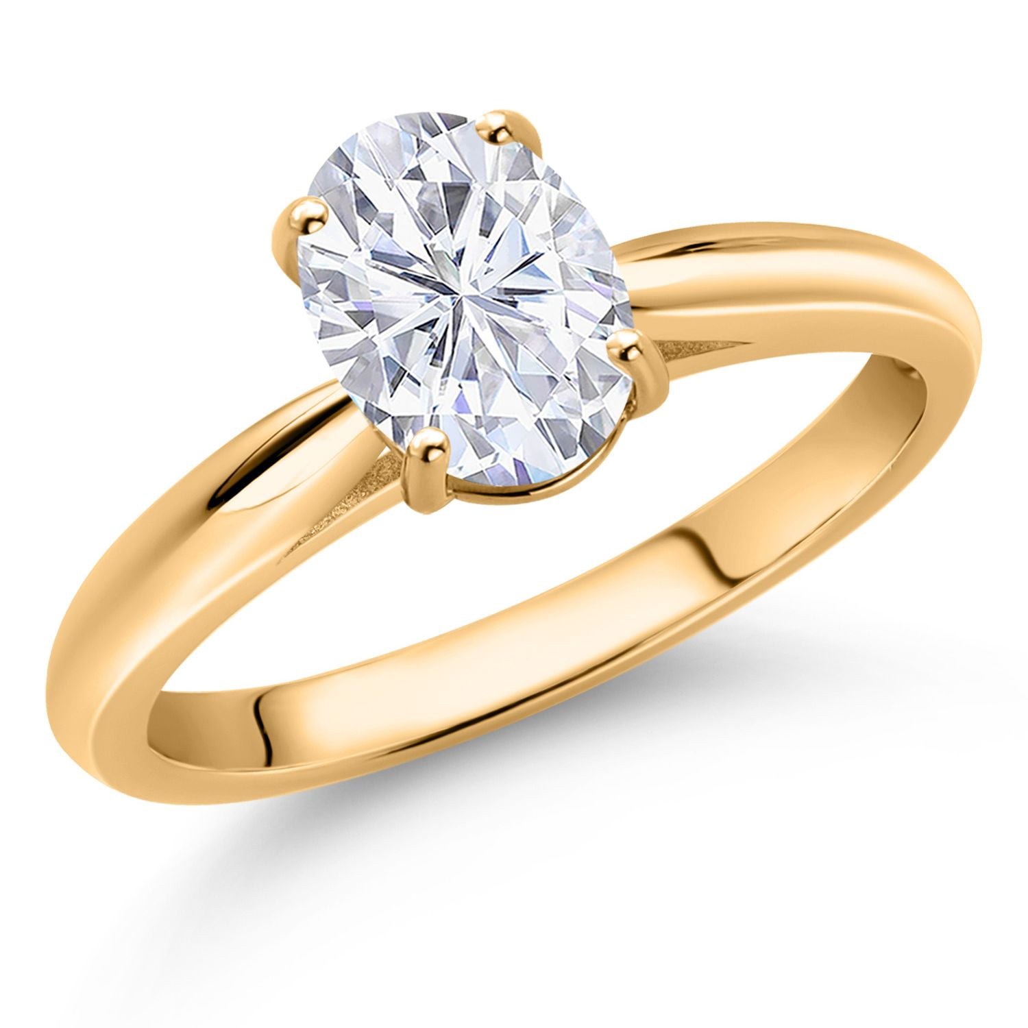 Gem Stone King 10K Yellow Gold White Moissanite Solitaire Engagement Ring for Women (1.50 Cttw, Oval 8X6MM, Gemstone Birthstone, Available in Size 5, 6, 7, 8, 9)