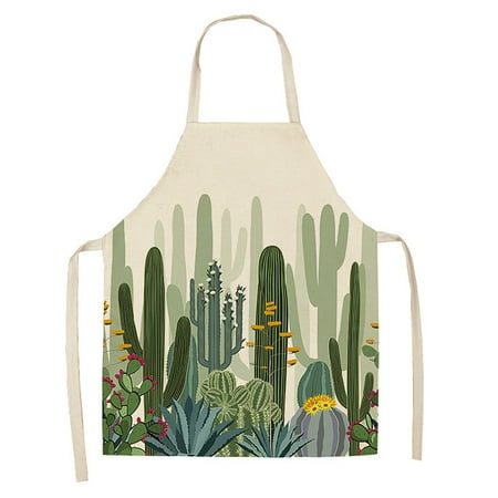 

Small Fresh Cactus Printed Apron Green Plant Printed Apron Home Cleaning Parent Child Apron Waterproof And Oil Proof Coverall Apron Sleeve A