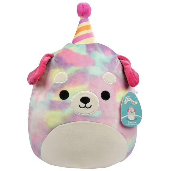Squishmallows 12" Delenne The Party Puppy Dog w Party Hat - Official 2026 Jazwares Celebration Plush - Collectible Soft and Squishy Puppy Stuffed Animal Toy - Gift for Kids
