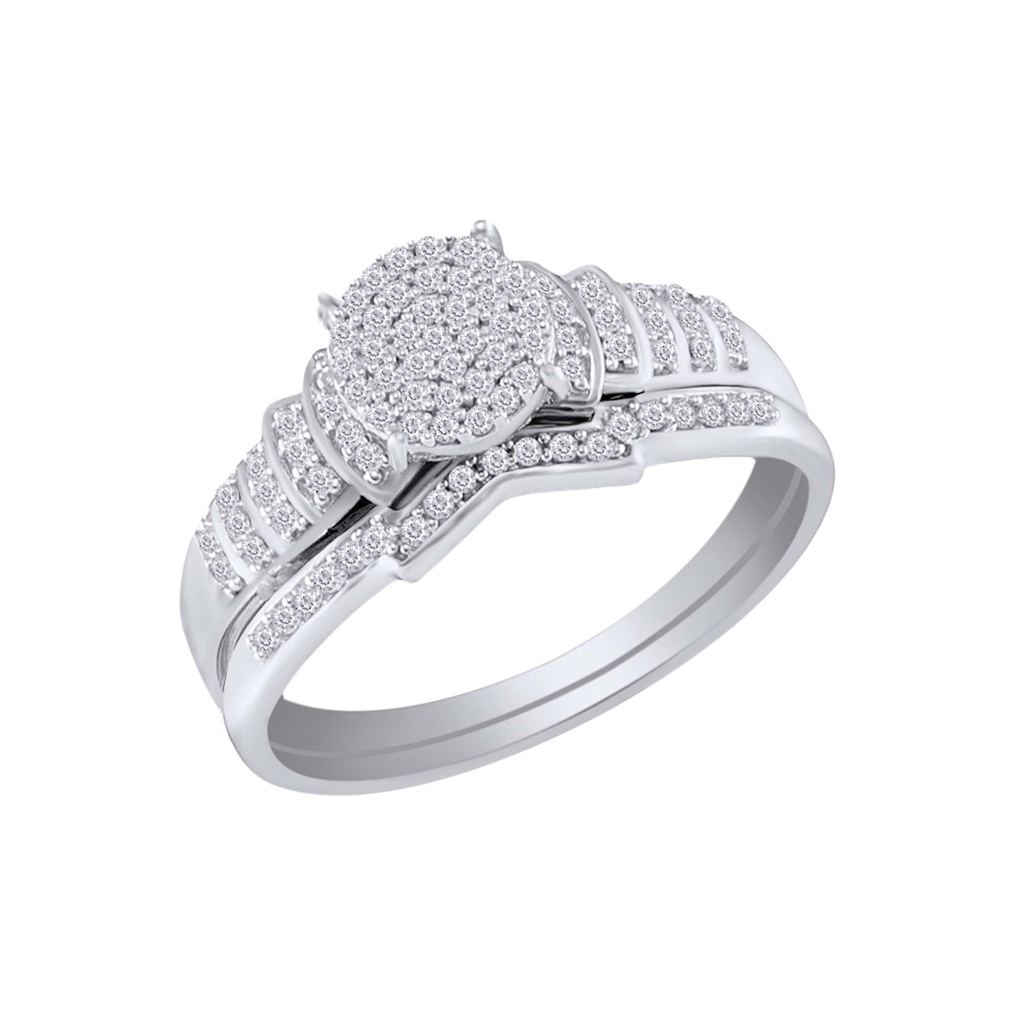 Wishrocks Round Cut White Cubic Zirconia Cluster Ring in 14K White Gold Over Sterling Silver